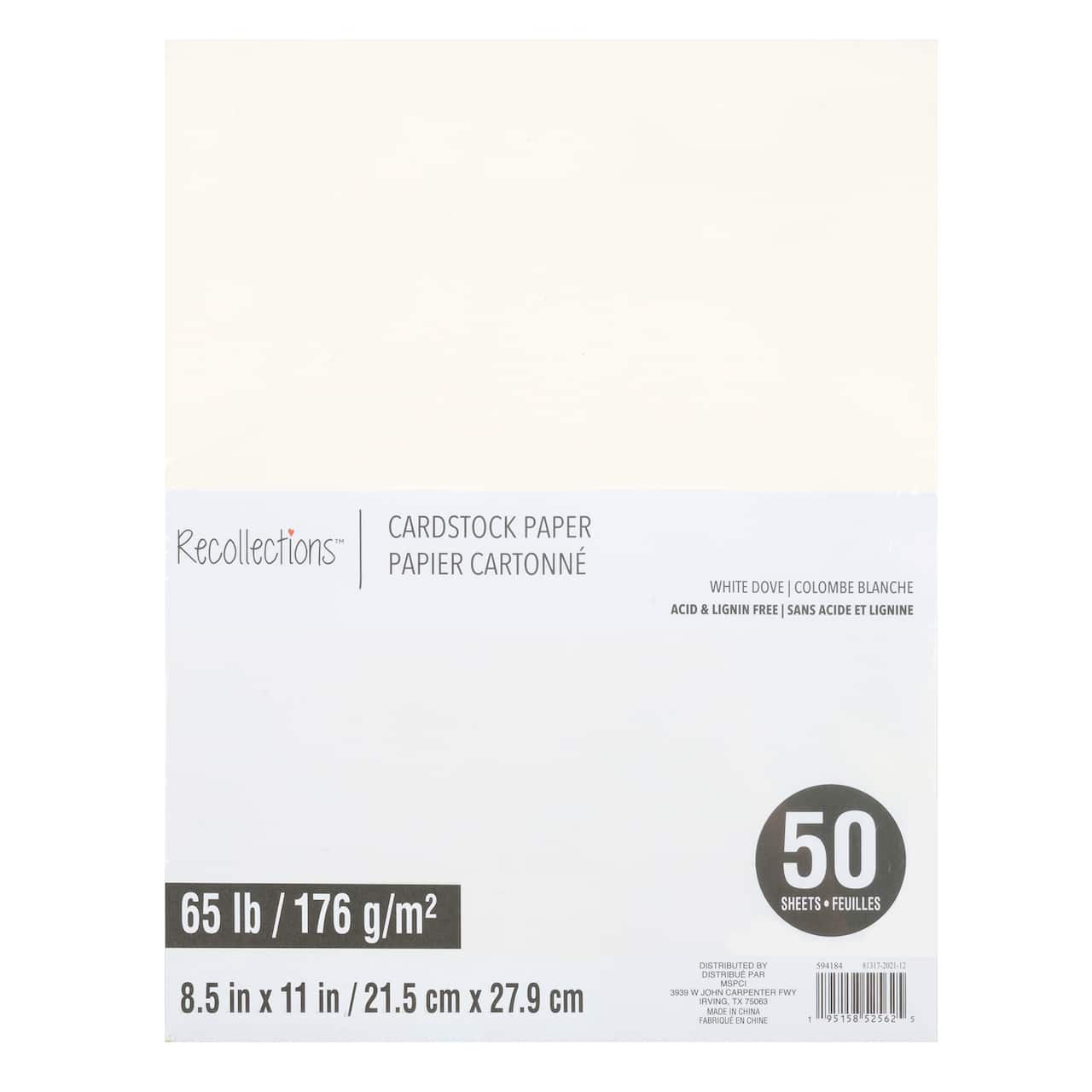 12 Packs: 50 ct. (600 total) White Dove 8.5" x 11" Cardstock Paper by Recollections™
